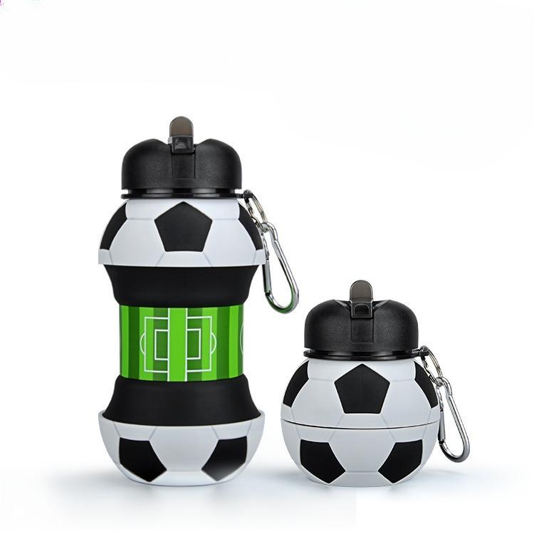1 Stück Faltbare 550ml/18.6oz Weltmeisterschaft Fußball Wasserflasche Tragbar Auslaufsicher mit Strohhalmbecher Geeignet für Outdoor-Sportarten Camping Fitnessstudio Reisen Schule