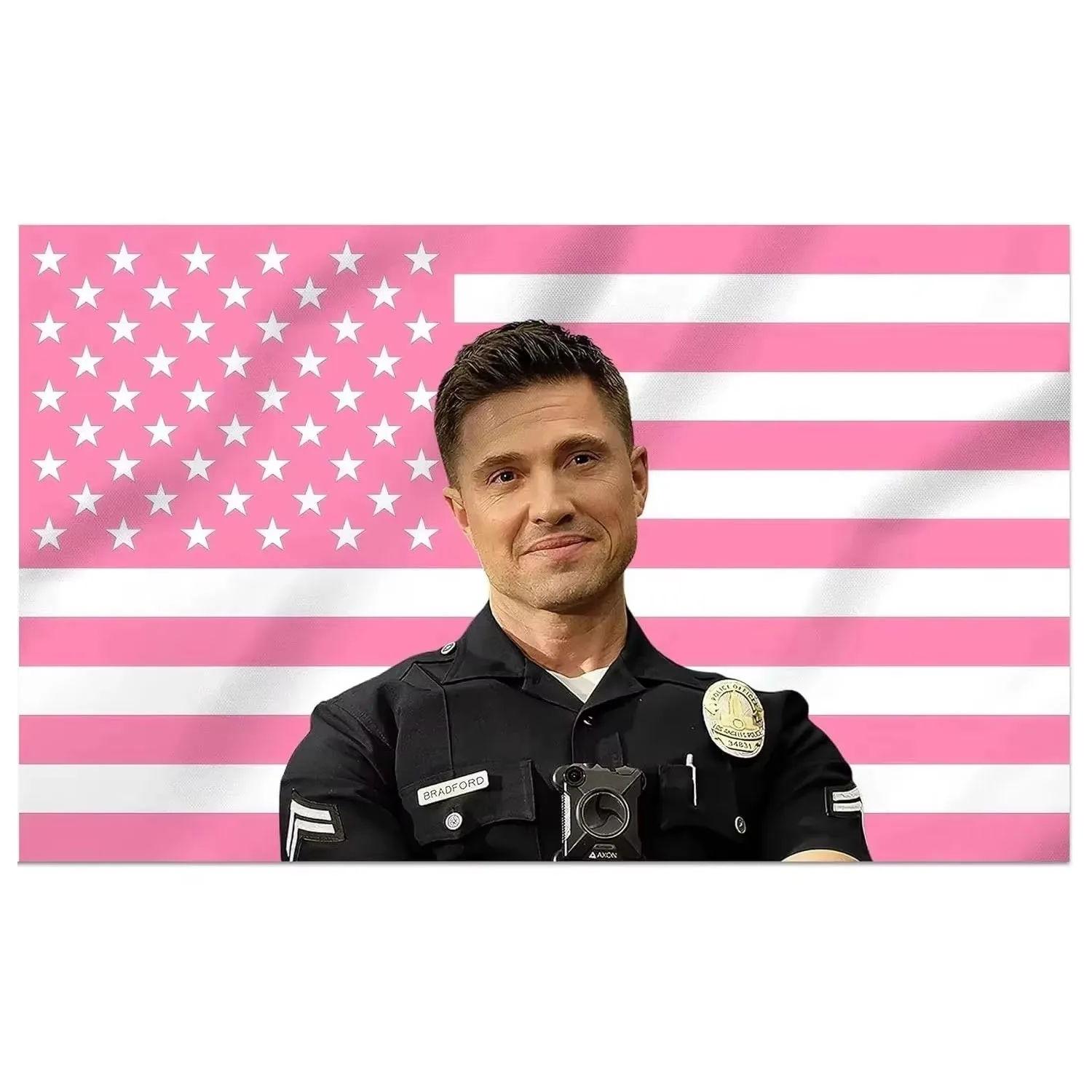 Tapestry of a police officer with a pink American flag 75x100