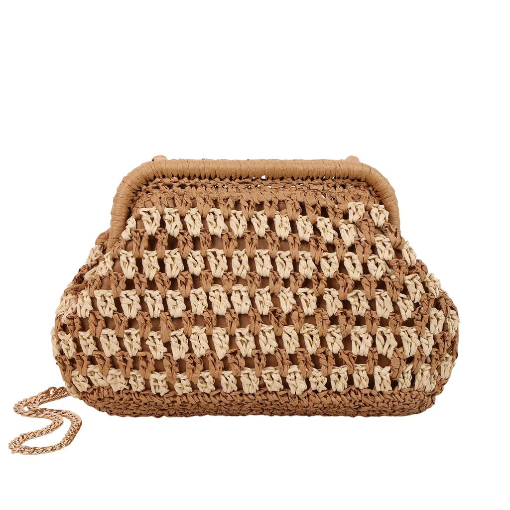 Woven Bag Women's 2025 New Fashion Versatile Clutch Bag High Value Hollow Contrasting Color Shoulder Bag Chain Messenger Bag