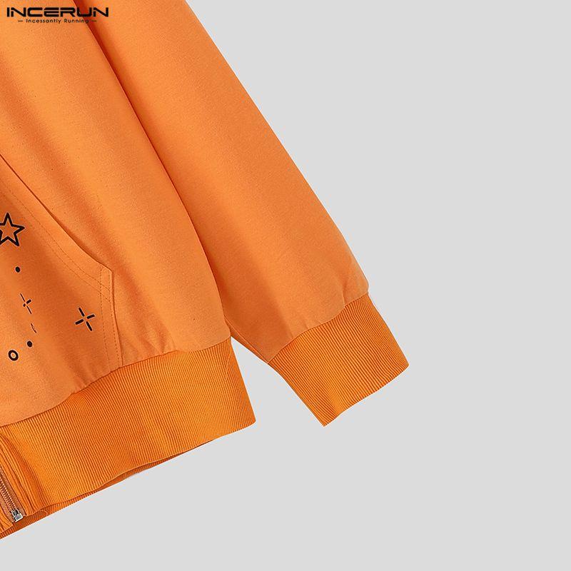 INCERUN Hanorace de Toamnă pentru Bărbați cu Mânecă Lungă, cu Fermoar, Imprimeu, Buzunare și Glugă