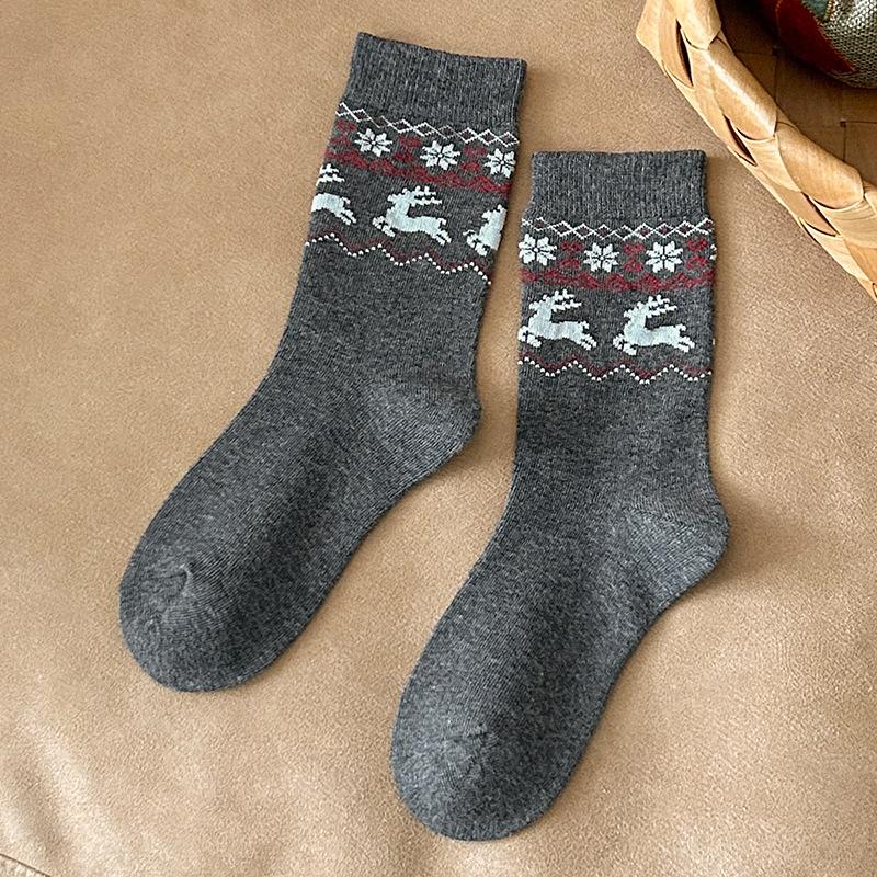 Socks Pure Cotton Tube Socks Season Retro Small Snowflake Elk Cotton Boneless Stacking Socks