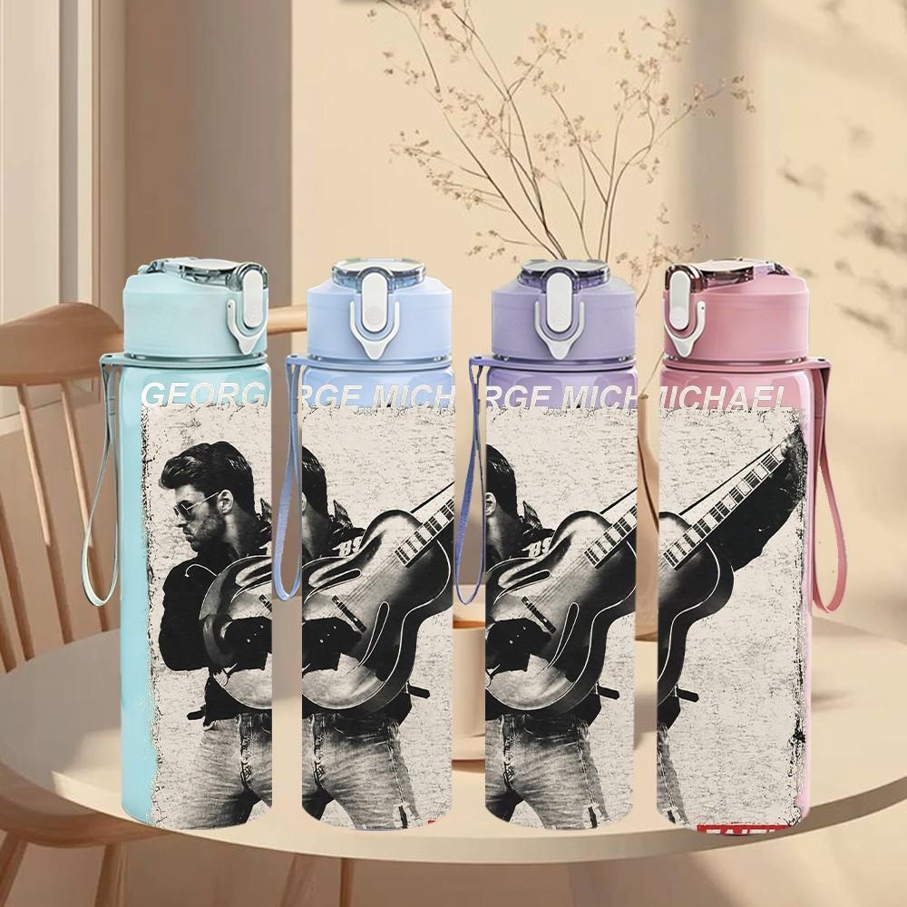 1PC Male Guitar Player Sketch 750ml Sports Water Bottle Leakproof Straw Lid Outdoor Office Home