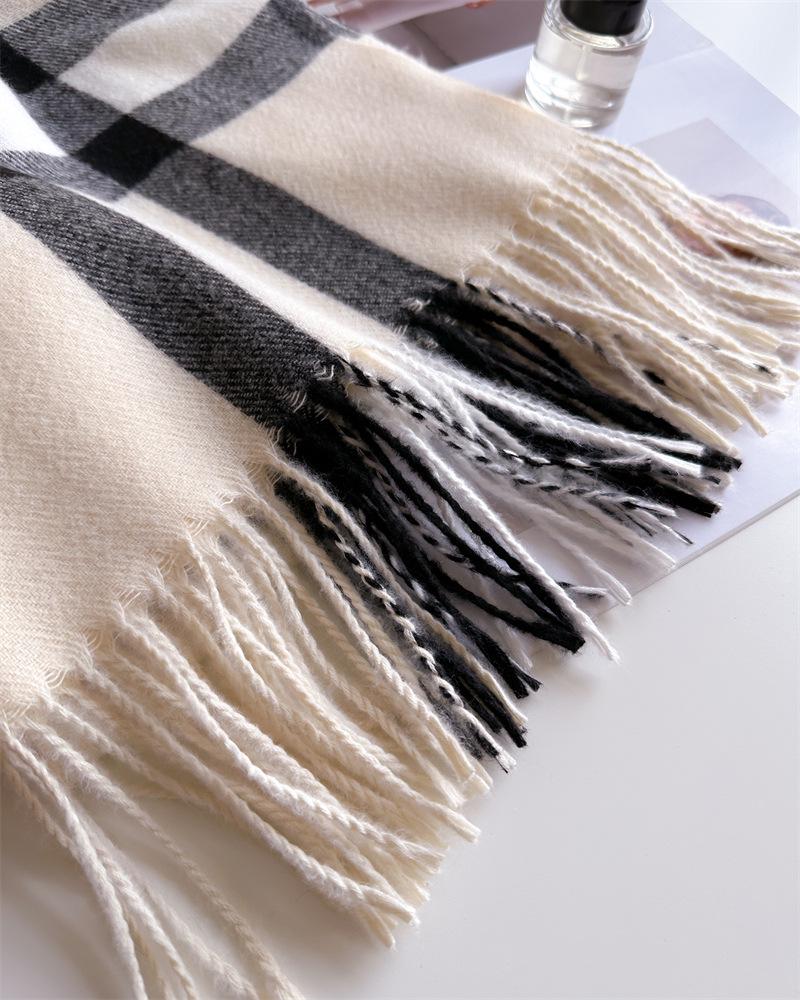 2024 Trendy Unisex Plaid Cashmere-Feel Tassel Shawl Snood Scarf for Autumn/Winter