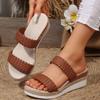Large Size Slope Heel Cool Slippers for Women's Outer Wear Summer New Round Head Hemp Rope Woven Word with Casual Thick-soled Slippers