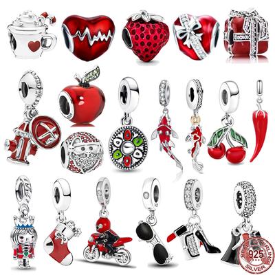 Red Motorcycle Rider & Good Fortune Carp Fish Dangle Charm Beads Fit Original Fasion 925 Sterling Silver Bracelet Women Jewelry