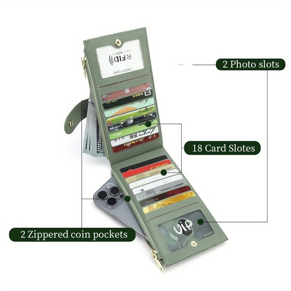 Women's Ultra-thin Wallet with RFID Shielding Card Bag, Double Zipper Pocket, Slim Women's Handbag