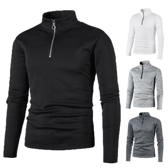 Pánská mikina Jednobarevná Vysoký límec Dlouhý rukáv Zip Zesílená Slim fit Protižmolková Silná Měkká Podzimní Topy pro Domov