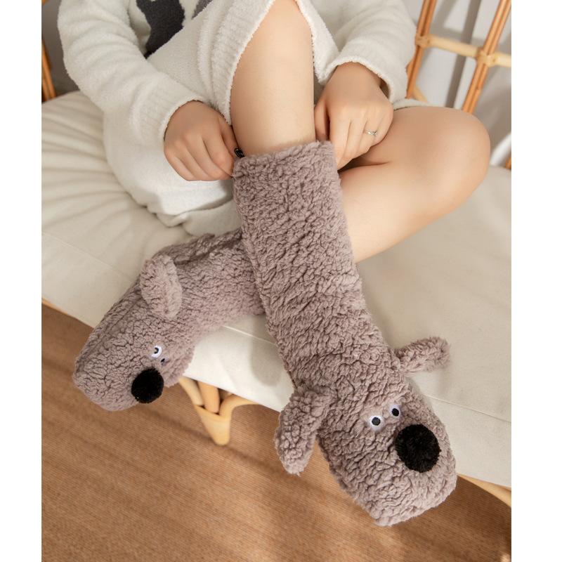 Autumn and Winter Coral Fleece Socks Cat Claw Socks Thick Floor Socks Snow Socks Women Plus Velvet Cartoon Home Tube Sleeping Socks