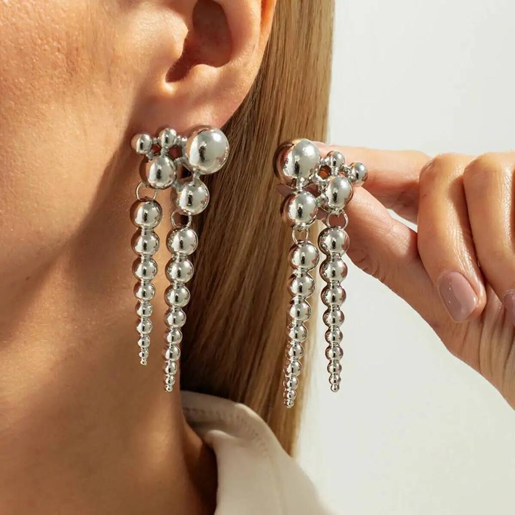 Goth Multilayer Beads Pendant Drop Earrings for Women 2026 New Trend Punk Irregular Pierced Earring New Year Jewelry