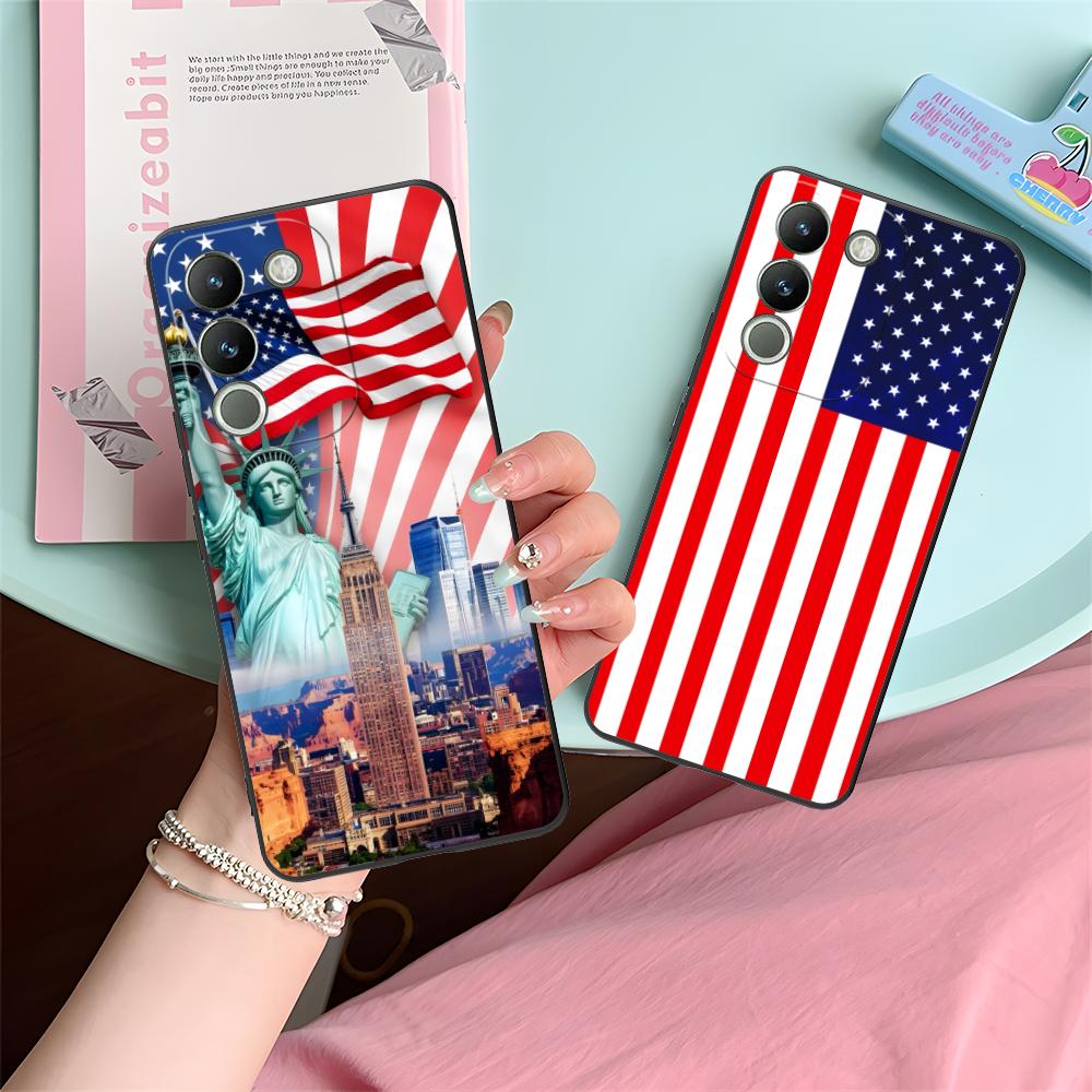 USA America Flag Matte TPU Mobile Phone Case for VIVO V60 V50 V40 V30 V29 V27 V25 V23 Pro Lite 5G Colorful Printing Cover