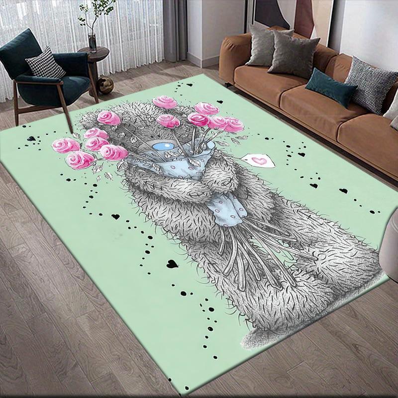Tatty Teddy2 Flannel Pattern Square Carpet,Area Rug,Carpet Rug for Living Room Bedroom Sofa Playroom Decor,Non-slip Floor Mat