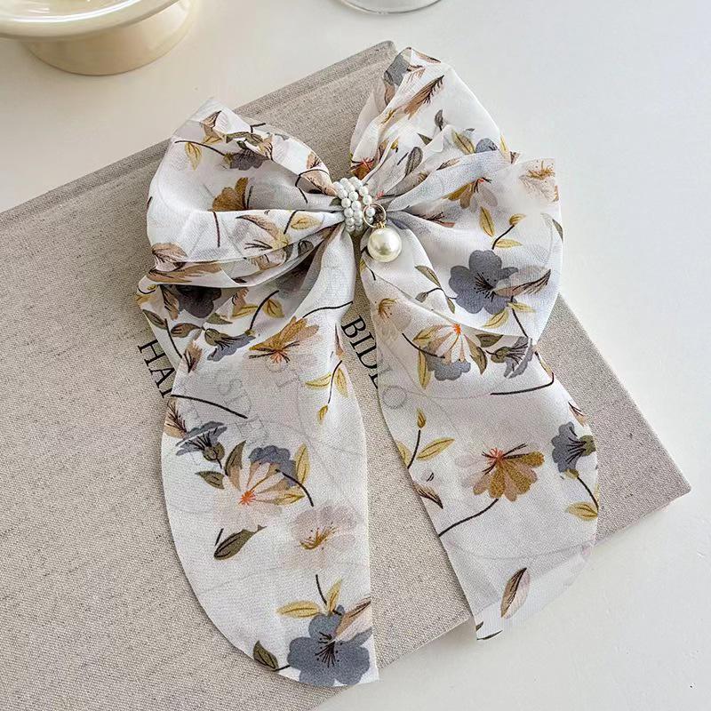French Pearl Bow Hair Clip & Hair Tie for Women - Elegant Spring Clip Hair Accessories белый