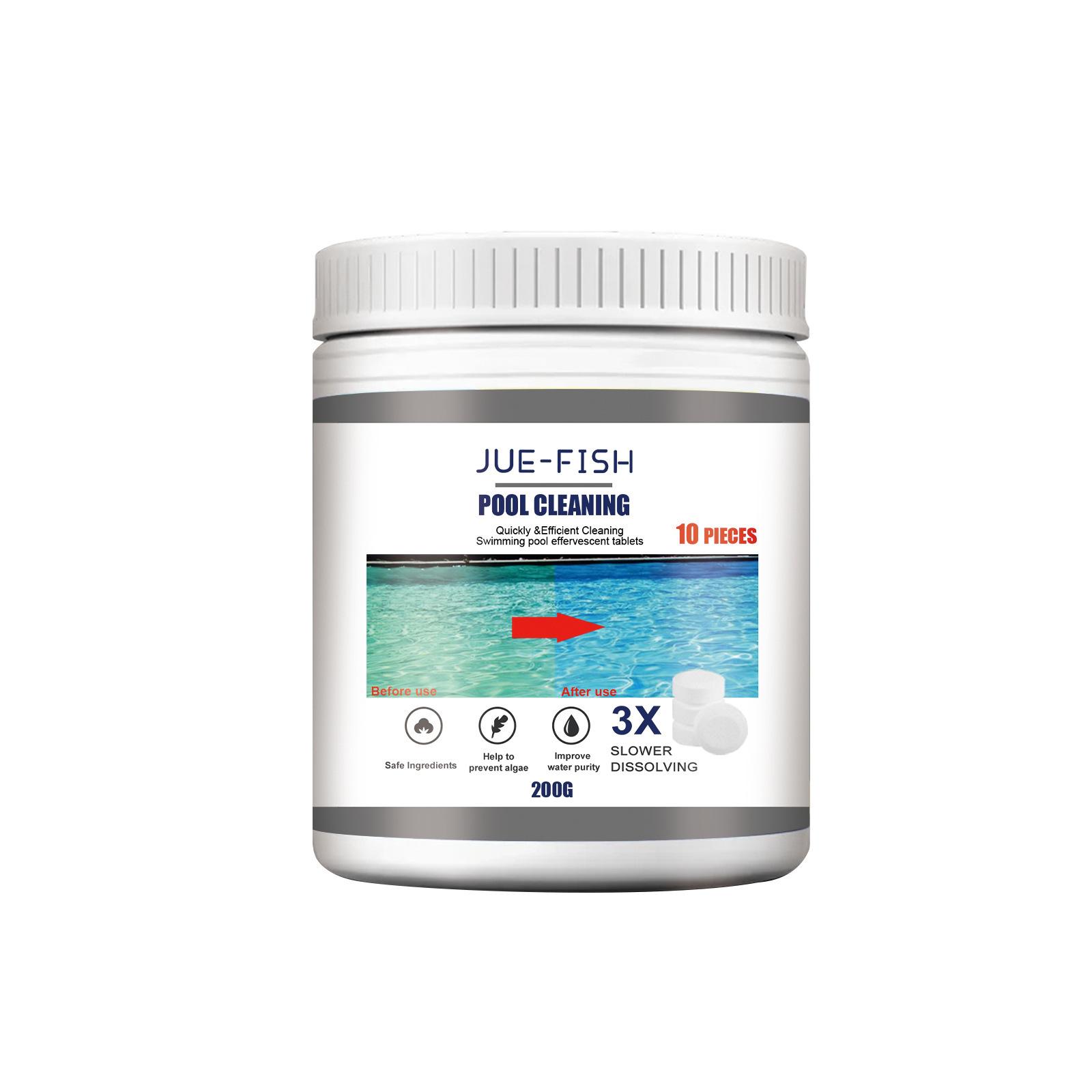 

JUE-FISH Шипучие таблетки для бассейна Многофункциональная чистка бассейна от пятен Эффективное удаление пятен Бактериальные шипучие таблетки 200g
