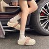 Schleife Lammwollpantoffeln Damen tragen Herbst und Winter Mode ein Pedal Samt warm Taschenkopf halbschlepp flacher Boden