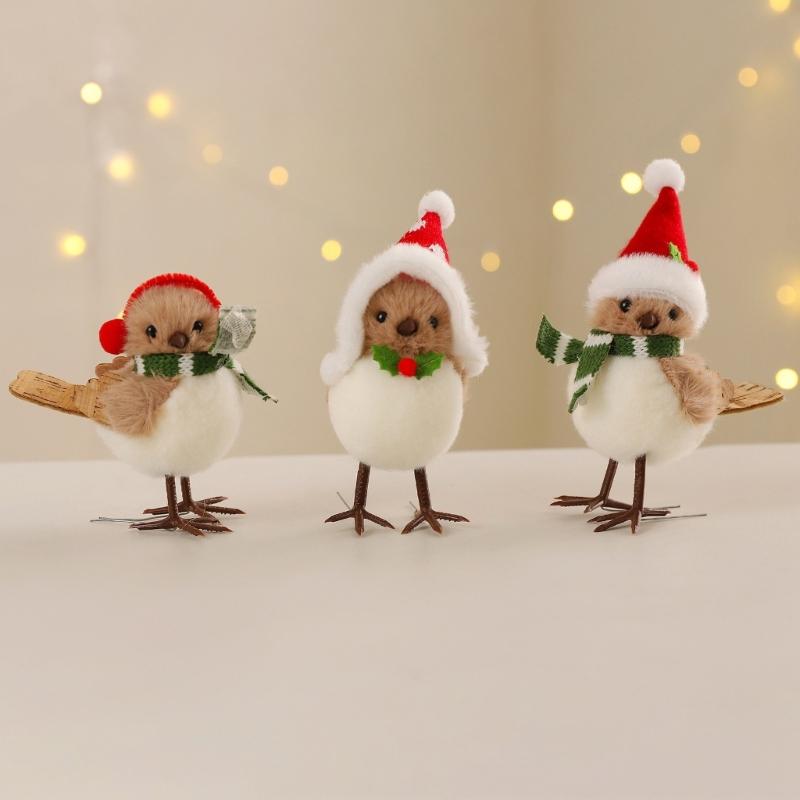 Soft Fabric Christmas Bird Ornament for Tree Shelf or Desk Display, Holiday Accent with Ready to Place Styling