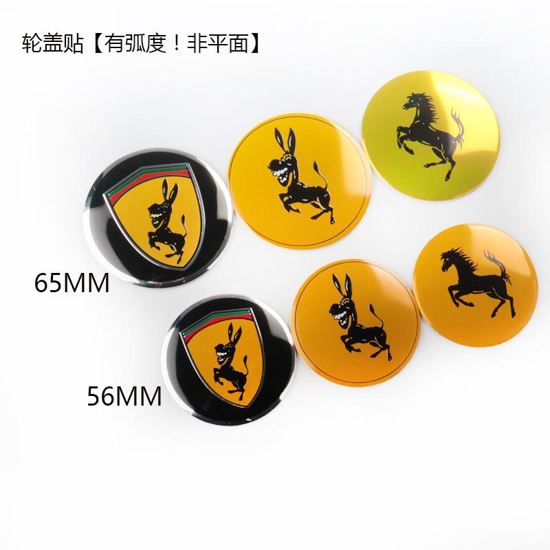 4Pc 56mm/60mm/65mm Ferrari Donkey Badge Emblem Car Wheel Hub Center Caps Rim Cover Stickers For Ferrari Horse Donkey Accessories JQ1
