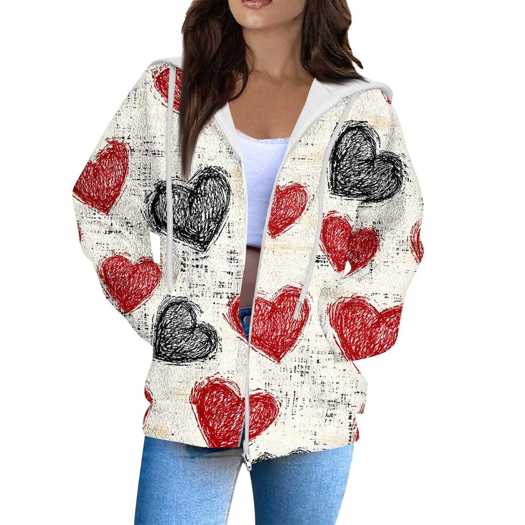 Damemote Uformelt langermet Valentinsdagstrykk med lomme med glidelås cardiganjakke