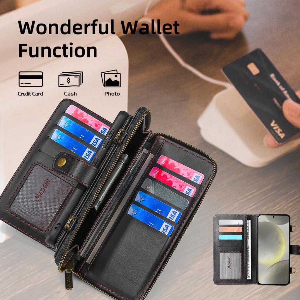MEGSHI 020 Series for Samsung Galaxy S24+ Phone Case Crossbody PU Leather Foldable Stand Cover