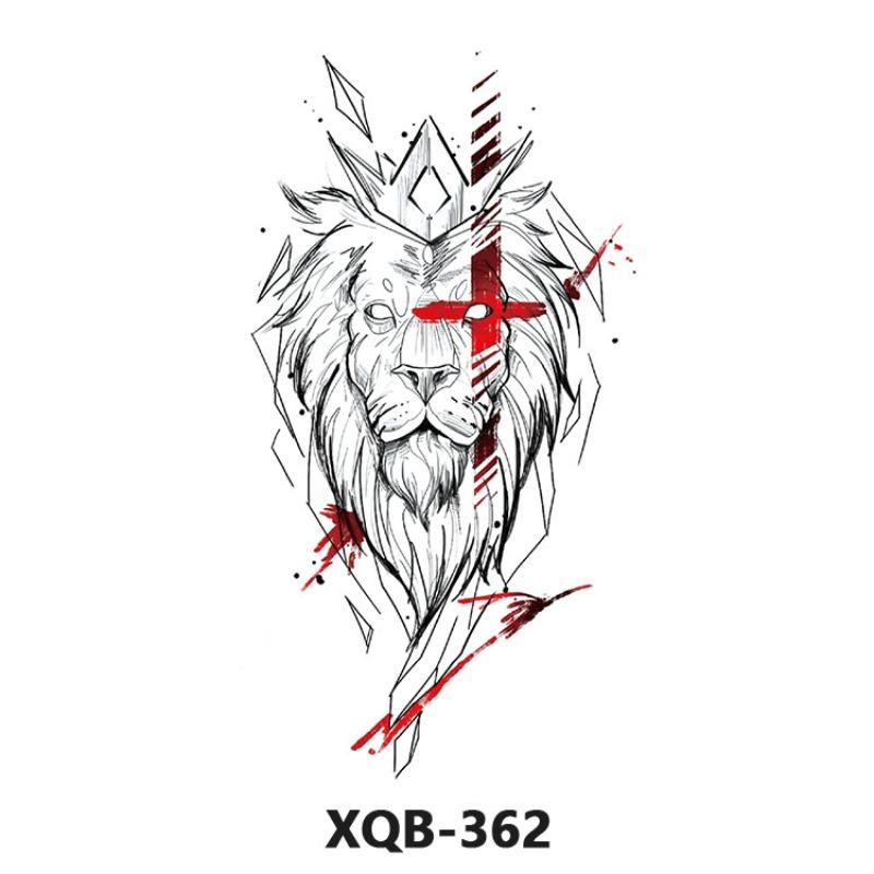 Tattoo Sticker Small Full Arm Animal Tiger Wolf Flower Arm Half Arm Waterproof Lasting Black and White Transfer Sticker