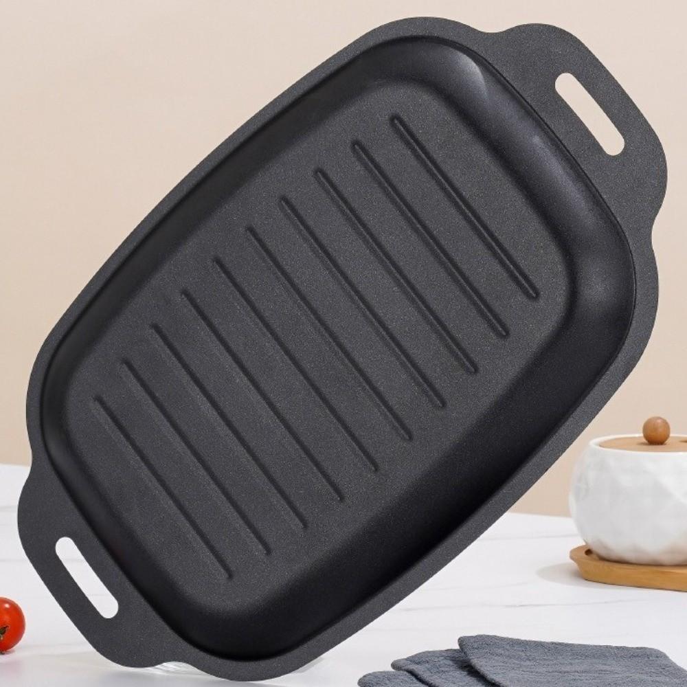 Portable Nonstick Grill Frying Pan Rectangular Large Capacity Grilled Fish Pan Deepened Double Handle Griddle Pan BBQ Stove