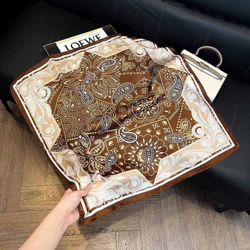 Silk scarf women's spring and autumn decoration versatile ins simple style striped square scarf streamer simulation silk fashion scarf scarf scarf
