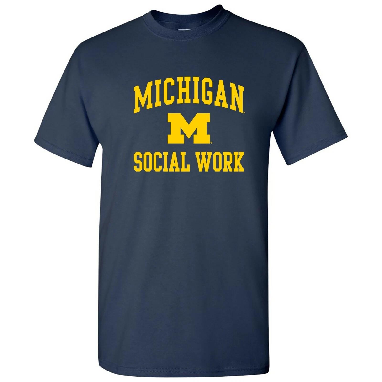 Michigan Wolverines Arch Logo Social Work T-Shirt - Navy 2XL