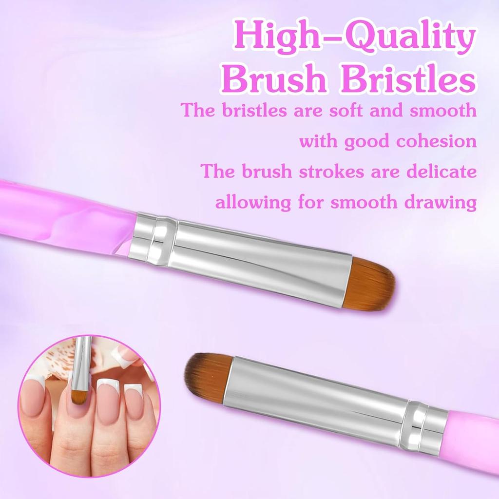 4 Pcs French Manicure Brush Gel Acrylic Nail Brushes Nail Art Brushcure Tool With Dotting Tool Double-Ended Art Pen for Manicure Cuticle Clean Up