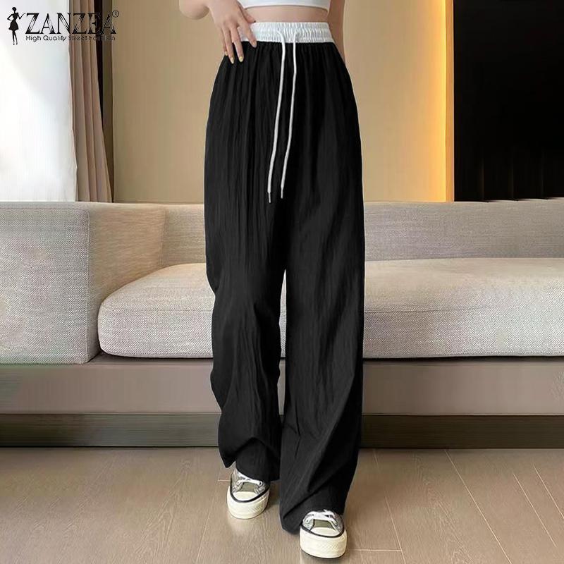 ZANZEA Damen Casual Elastischer Bund Kordelzug Lockere Hose