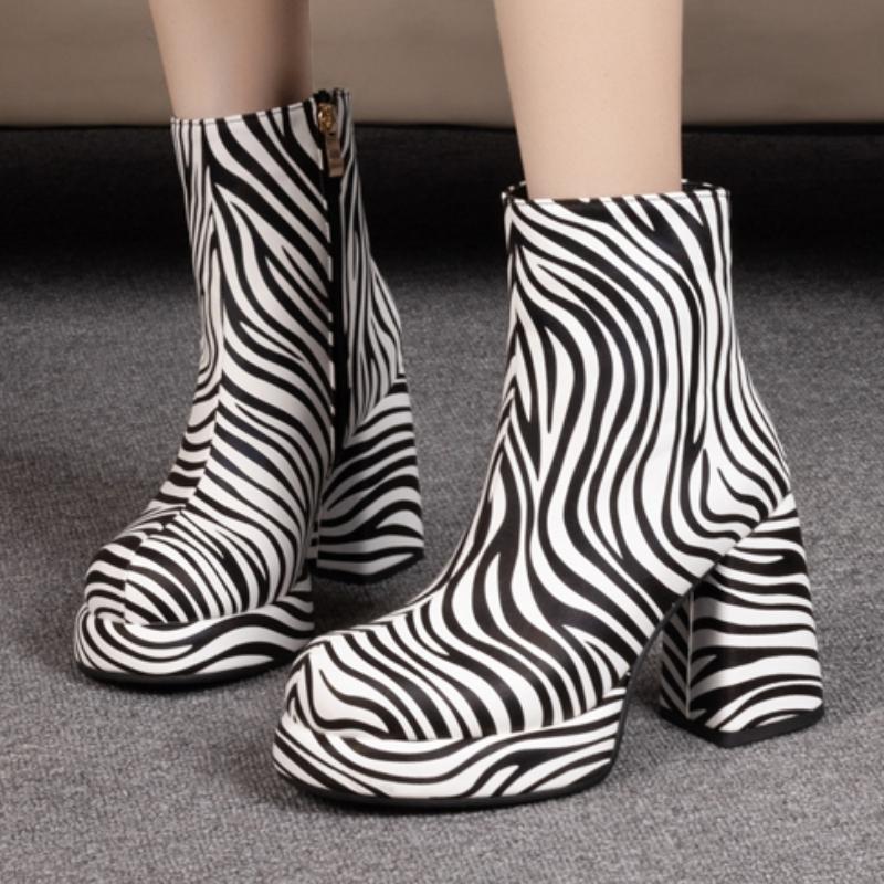 Sexy Women's Ankle Boots Platform Leopard Short Shoes New 2025 Block High Heel Fashion Autumn Winter Motorcycle Boots Ladies