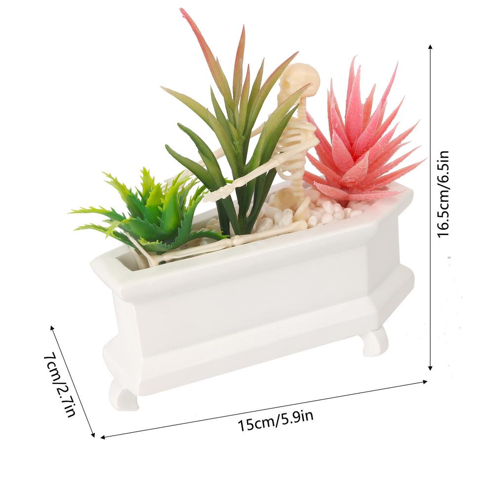 

Halloween Skull Fake Plants Ornaments Handmade Resin Coffin Decor Flower Pots With Artificial Succulents Plants Desktop Props