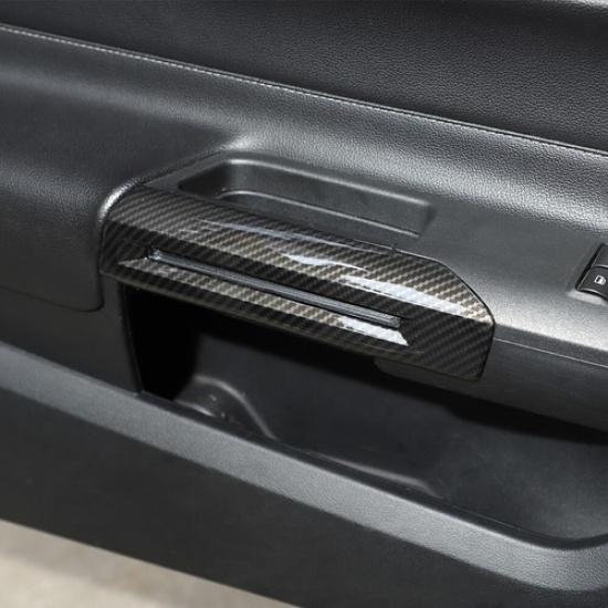 2pcs Interior Door Handle Trim Cover Frame for Ford Mustang 2015+ Carbon Fiber