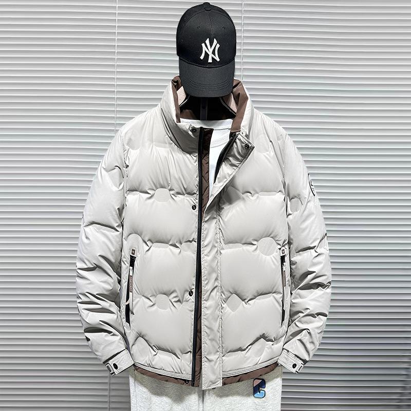 Winter Men's Short Color-blocking Stand Collar Jacket Korean Style Slim Warm Lightweight Thickened Simple Cold-proof Down Jacket for Men