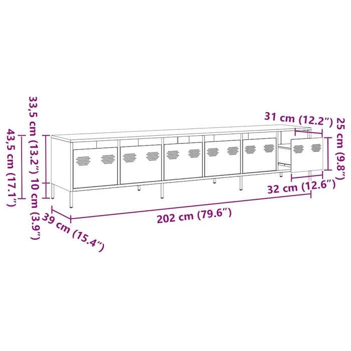 VidaXL Meuble TV blanc 202x39x43,5 cm acier laminé à froid, banc TV, meuble métallique, meuble multimédia, buffet TV, meuble 3307154