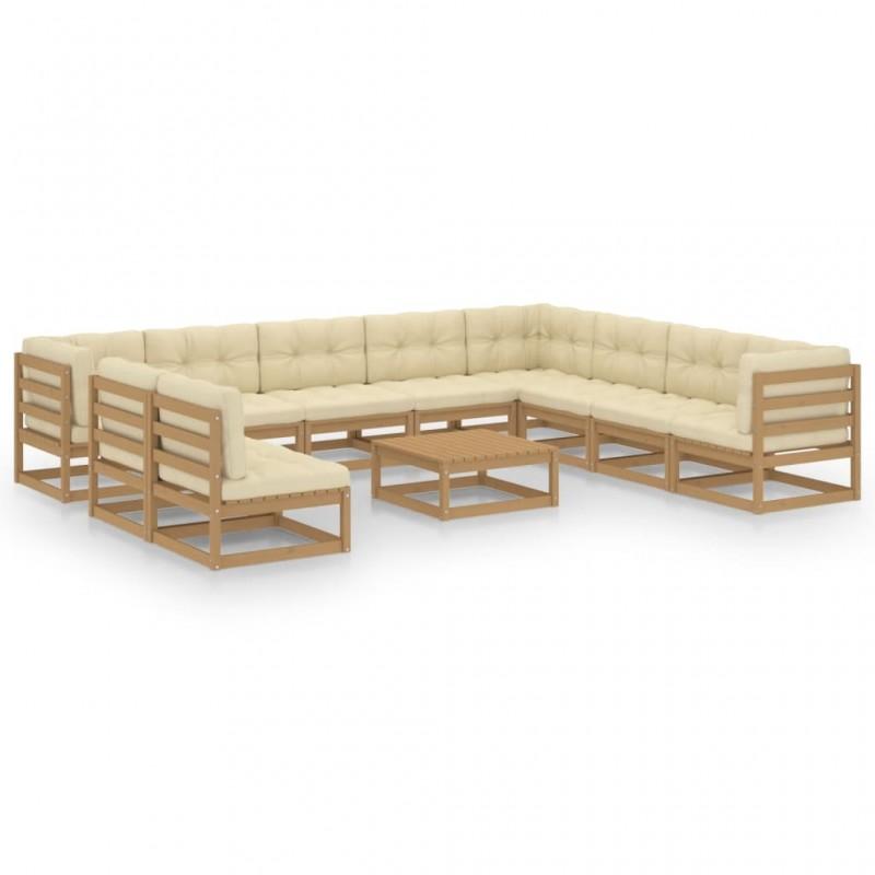 Día y Noche - Día y Noche Set de muebles de jardín 11 pzs cojines madera pino marrón miel