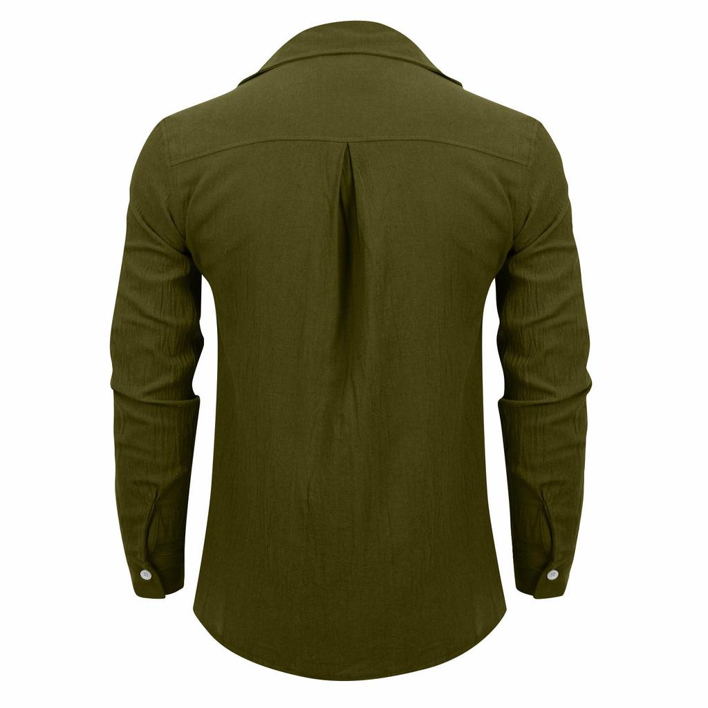 Men's Long Sleeves Pocket Single- Buckle Flip Collar Shirt