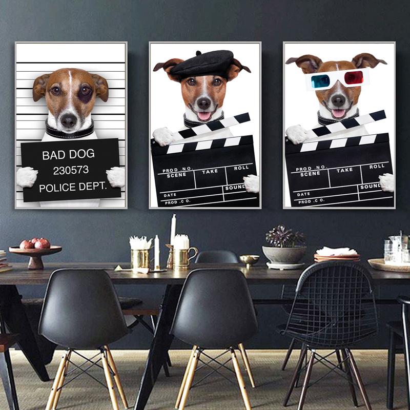 Modern Cartoon Animal Poster and Prints Funny Police Dog Canvas Painting Wall Picture for Pet Store Kids Nursery Room Decoration No Frame