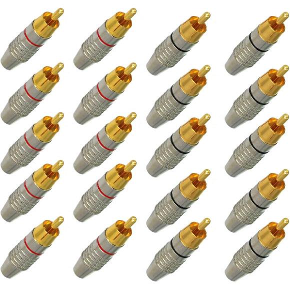 Fielect 50Pcs RCA Male Connector Plug with Spring Coax Audio Solder Adapter Gold