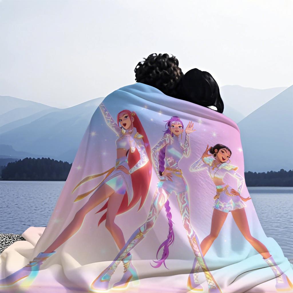 K-Pop Throw Blanket Lovely Rumi Mira Zoey Printed Fleece Blanket for Adult Quality Super Warm Blanket for Travel Picnic Home