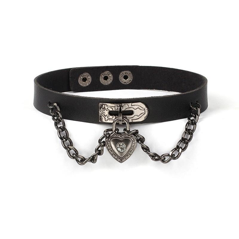 Dark Punk Heart Leather Choker Necklace - European & American Harajuku Style Clavicle Chain
