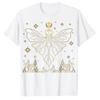 Oversized Black Cotton Tshirt With Gold Moth Crescent Moon Stars Flames Graphic Print Crew Neck Short Sleeve Unisex Streetwear