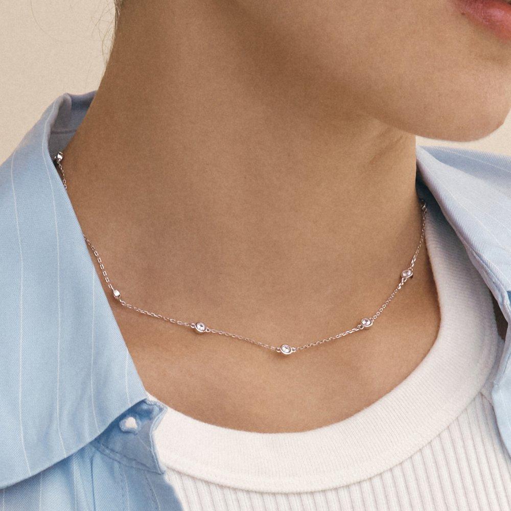 Essence Silver (W) Tennis Station Necklace In White