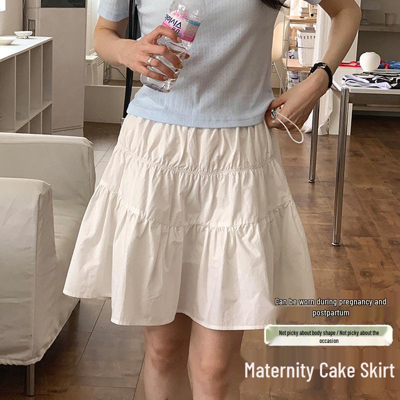 Versatile White A-line Layered Maternity Skirt: Simple, Fashionable Spring/Summer Wear XL белый