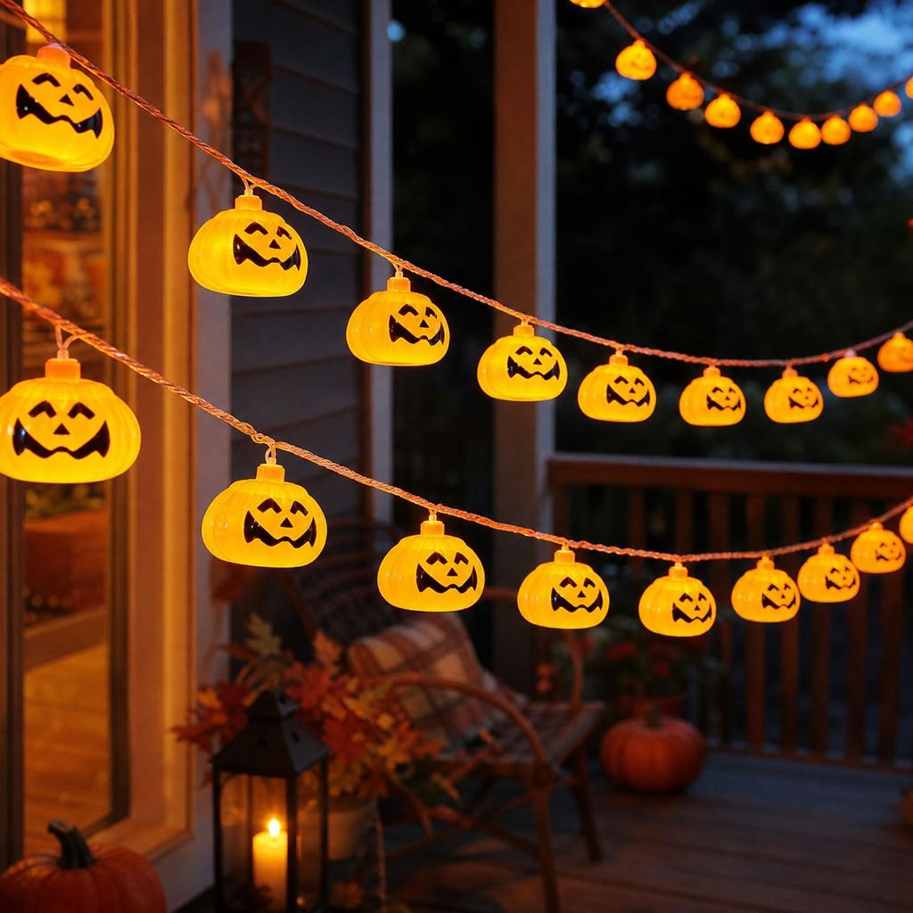 Halloween Pumpkin String Lights with 6 Double-Sided Large Pumpkins, 20 LED Battery Powered Decor