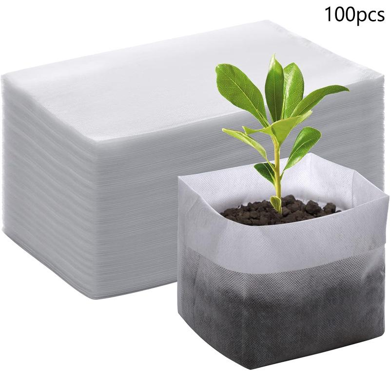 8X10Cm 100Pcs Biodegradable Seed Nursery Bags, Non-Woven Plants Growbags, Fabric Seedling Pots Plants Pouch, Home Garden Supply