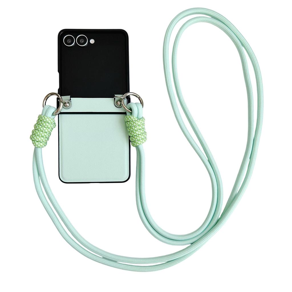 Samsung ZFlip7 Leder Handyhülle mit farbig gewebtem Seil - Passend für ZFlip6/5, Einfarbig, Faltbares Bildschirm-Backcover