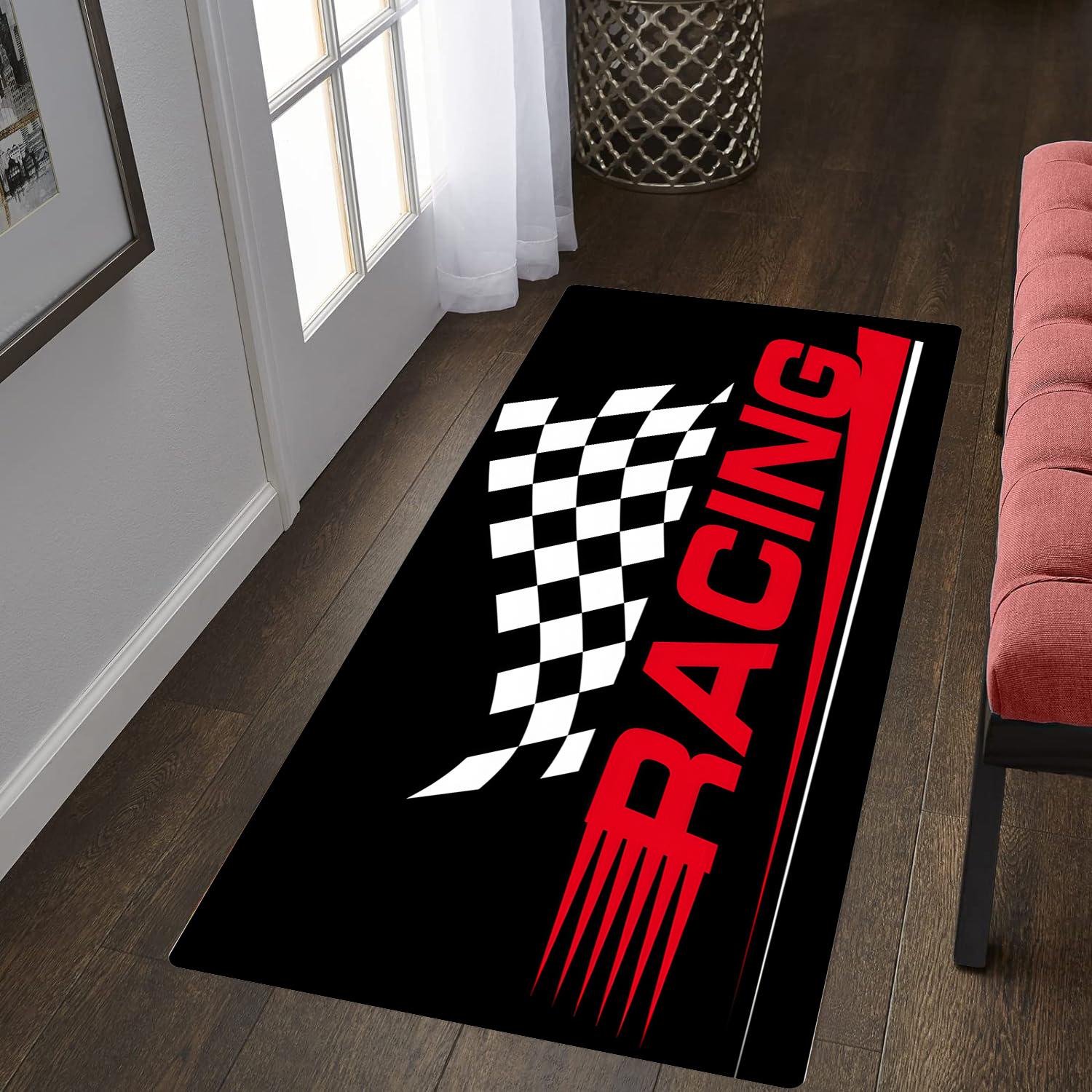 Черно-белый клетчатый флаг гоночный дизайн Нескользящий коврик для пола Моющийся Декоративный ковер для прихожей Коридора Прикроватной зоны 40x60cm