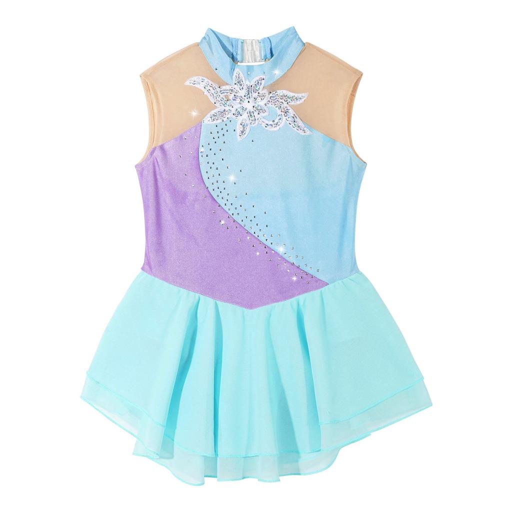 Rhinestone Sequins Figure Ice Skating Dress for Girls Kids Ballet Dance Dress Child Gymnastics Lyrical Dance Dress Costumes