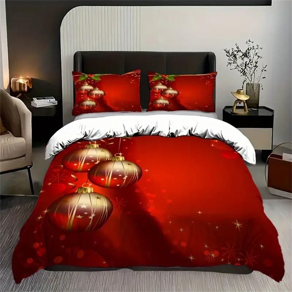 

2/3pcs Festive Christmas Duvet Cover Set - Soft Comfortable Bedding for Bedroom Dorm Room with Red Background Print Snowflake EU Single 135x200cm