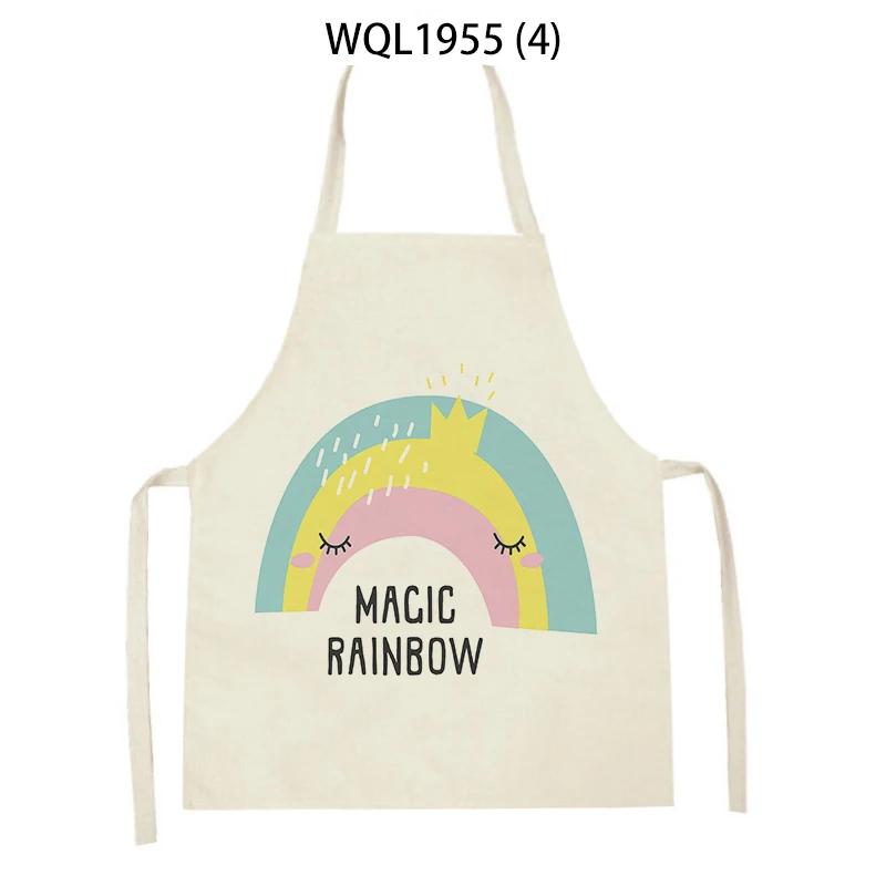 Cartoon Rainbow Clouds Kitchen Sleeveless Apron Women Men Linen Waist Bib Home Cleaning Apron Cute Animal Household Pinafore