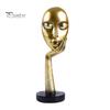 Stable Base Decoration Abstract Contemplative Face Resin Sculpture, Minimalist Hand-on-Chin Bust Statue for Desk Living Brushed Black Ornament